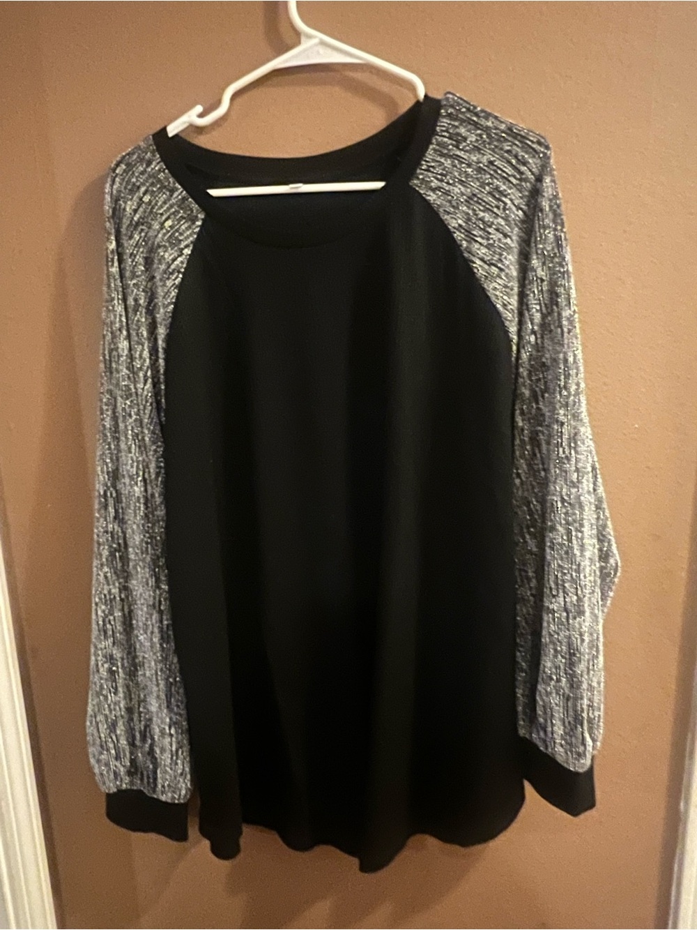 SHEIN Black Tunic with Gray Marled Raglan Sleeves